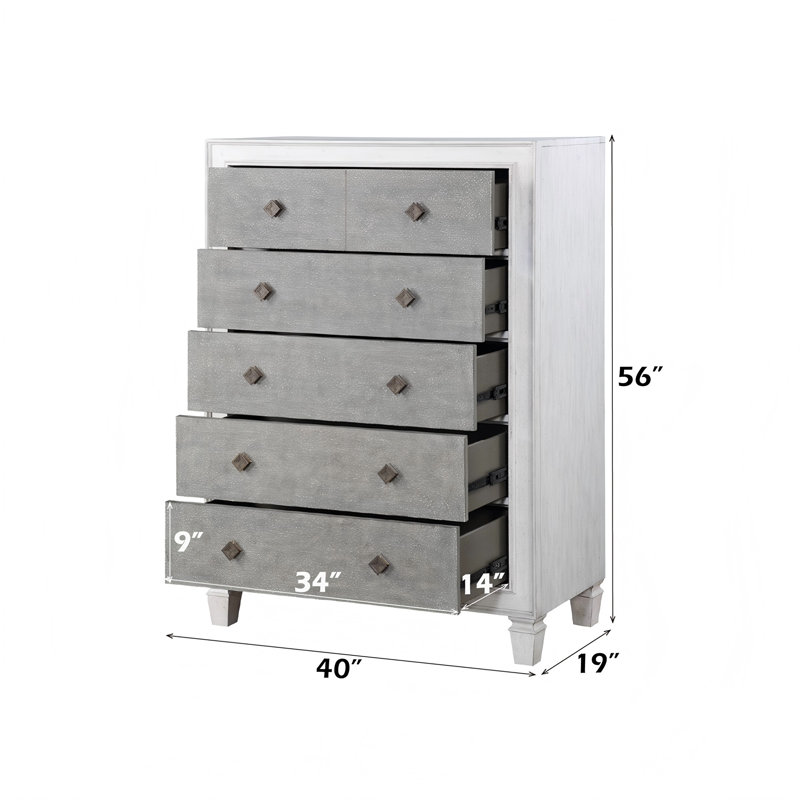 Commode bicolore rustique moderne blanche et grise de 142 cm avec plusieurs tiroirs pour le rangement de chambre