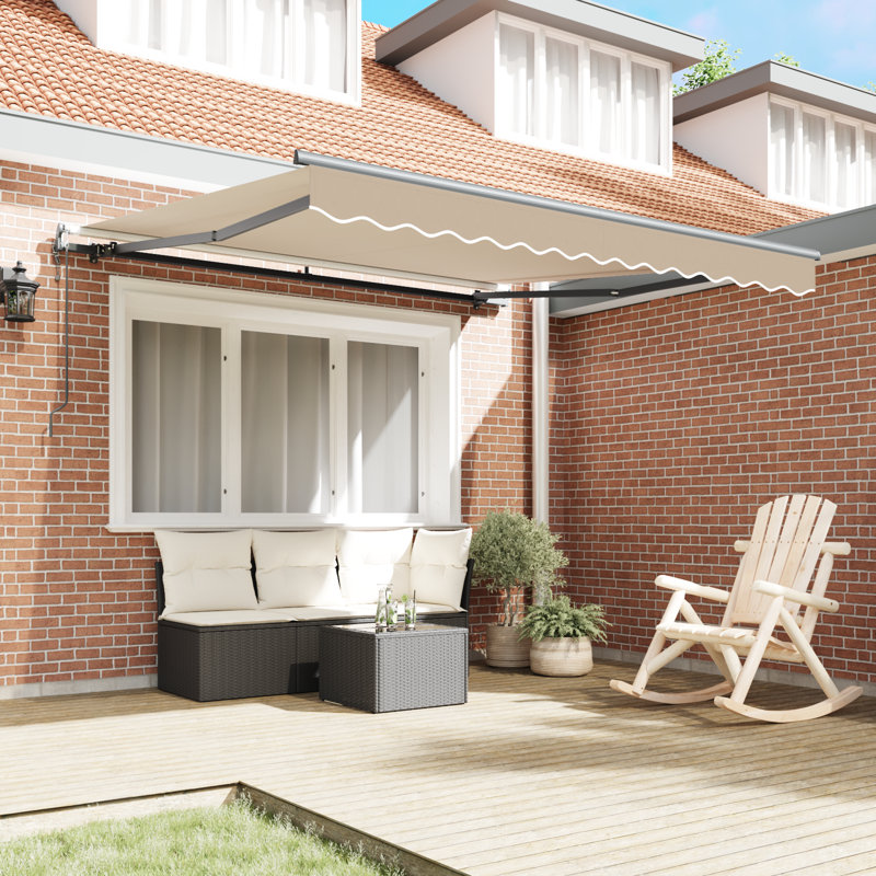 Ebern Designs Retractable Patio Awning, Red/White Striped, 350 cm W x 250 cm D