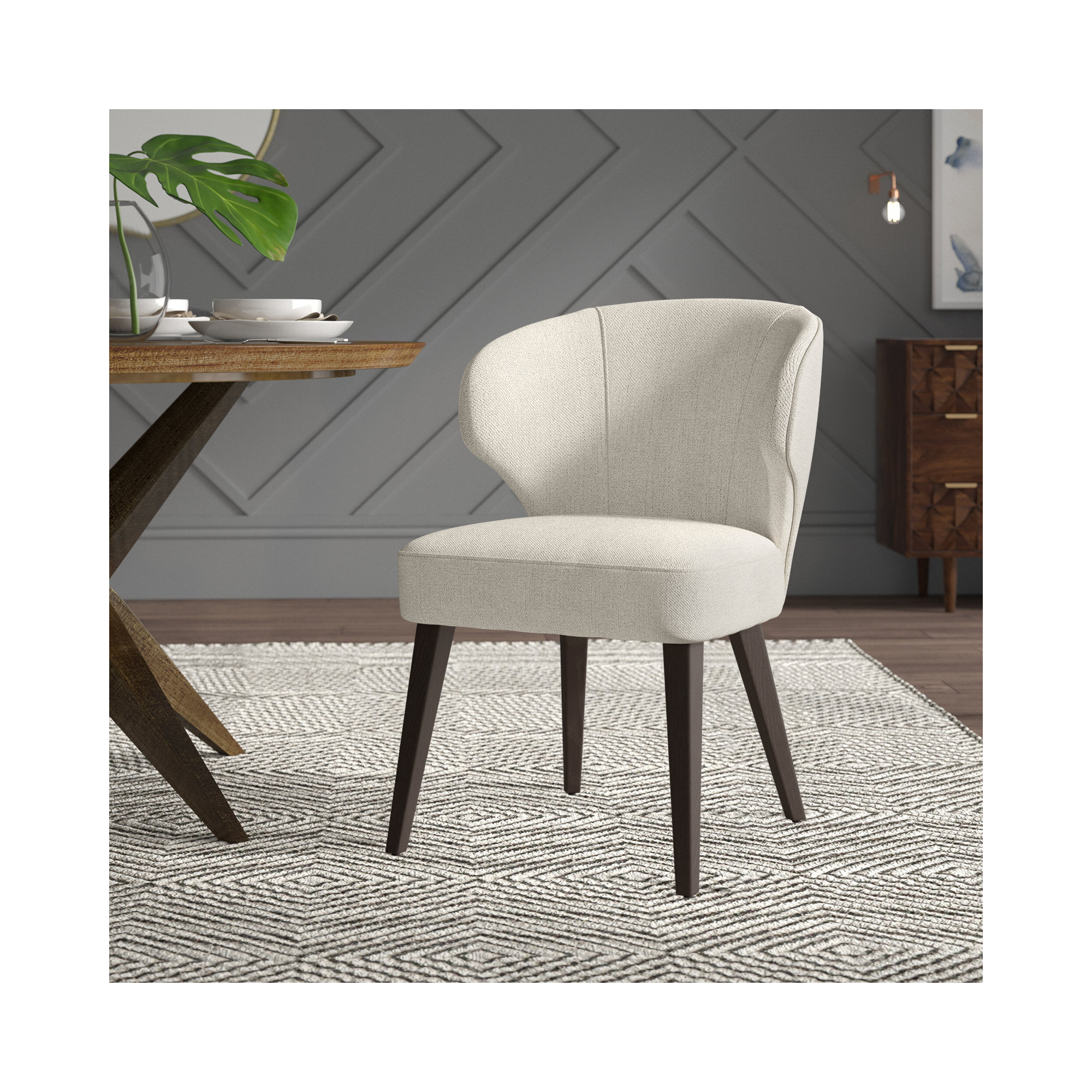 Golino Fabric Upholstered Wingback Side Chair, Dark Brown, Cream