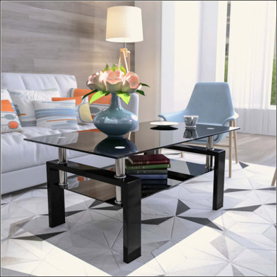 Table basse rectangulaire en verre, table basse transparente, tables d'appoint modernes pour le salon, meubles de salon