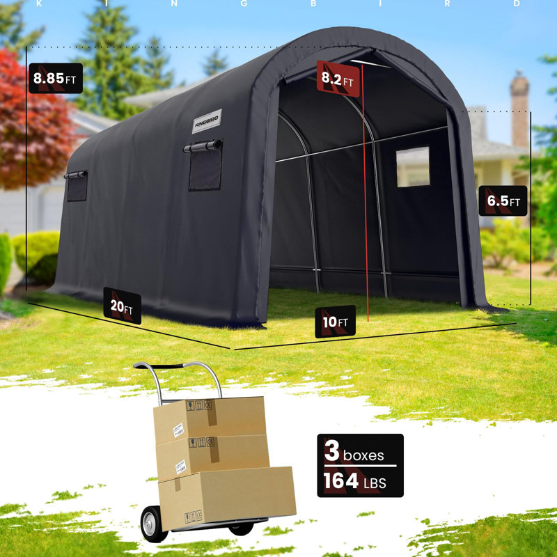KING BIRD 10' x 20' Heavy Duty Carport Round Style Outdoor Instant Anti-Snow Storage Shelter Garage Car Canopy with Reinforced Ground Bars