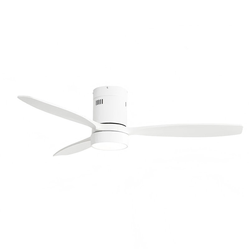 52-inch Modern Ceiling Fan with Light, Remote Control Smart Fan, 3 Solid Wood Blades, DC Motor, 6 Speeds, Flush Mount for Bedroom, Living Room