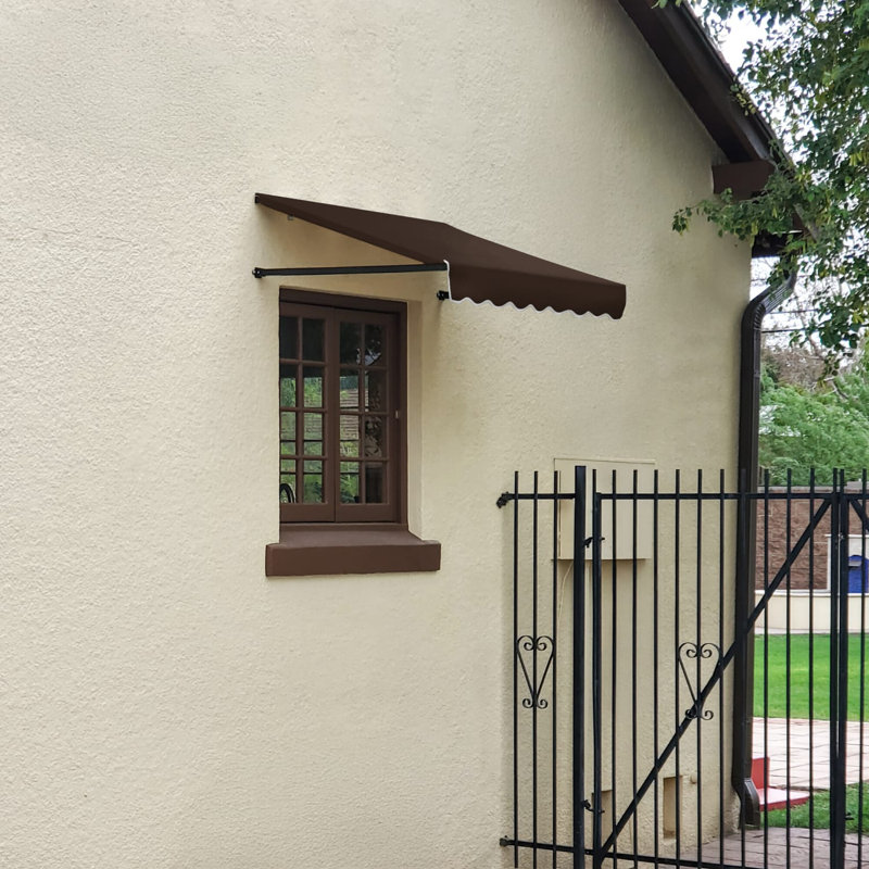 Auvent fixe en tissu acrylique rétro Awntech Dallas, Brun, H 23 po x l 124,5 po x P 36 po