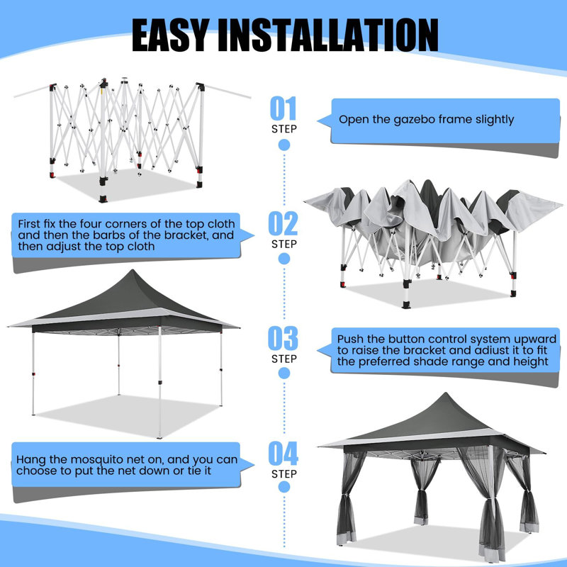 12x12 Pop up Gazebo on Clearance with Mosquito Netting,Waterproof Roof & Sandbags,Outdoor Canopy Tent with 4 Ropes,