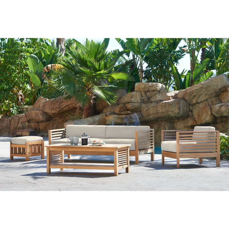 Amblewood Summer Teak Outdoor Sofa, Canvas Canvas Sunbrella® Canvas