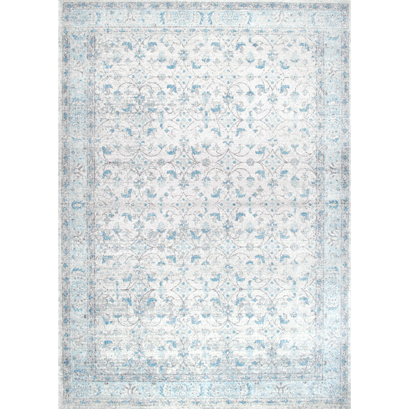 Askel Floral & Paisley Area Rug for Living Room Bedroom Dining Room Kitchen, Aqua/Ivory, Rectangle 3' x 5'