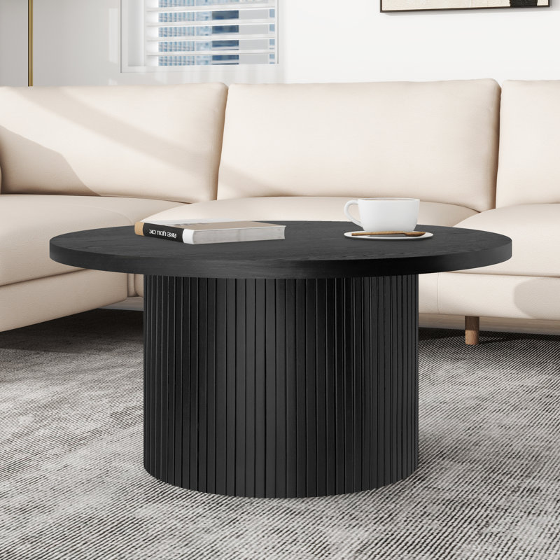 Pedestal Wood Round Coffee Table, 45cm H x 90cm W x 90cm D, Black