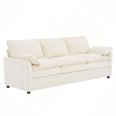 Canapé moelleux rembourré 3 places avec canapé double couche et poches de rangement latérales pour salon, chambre à coucher, appartement et petit espace