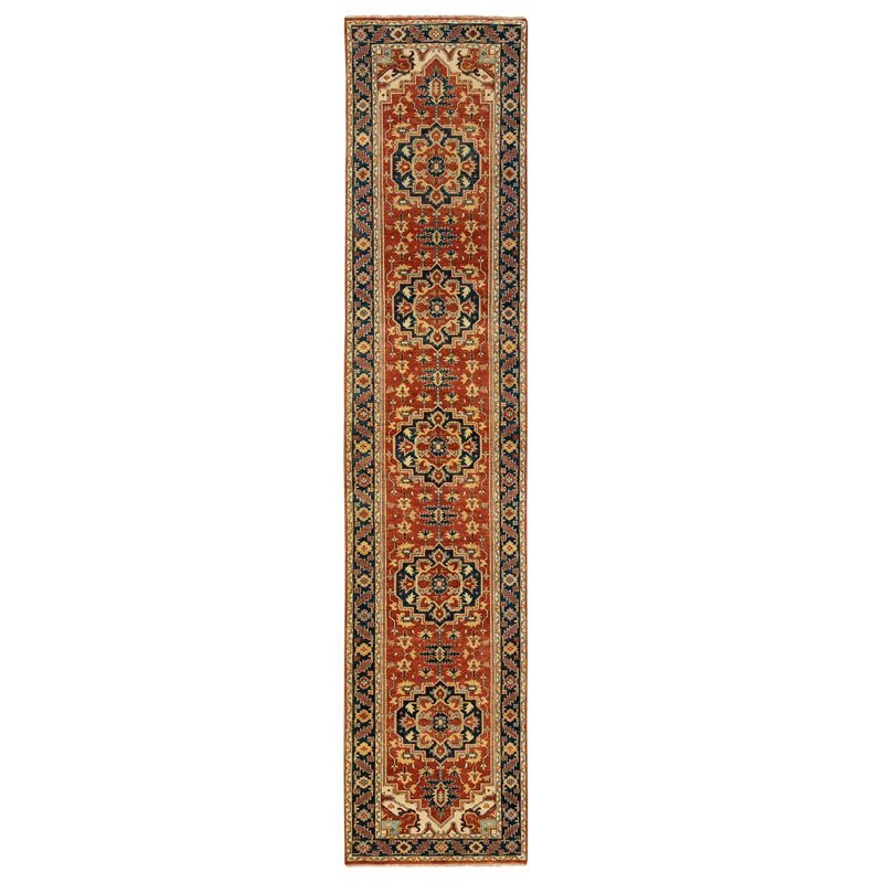 Tapis de couloir oriental 2 pi 6 po x 12 pi 2 po en laine organique rouge Heriz Re-création noué à la main 6D134931BCE940E38080E996C49CA1E9