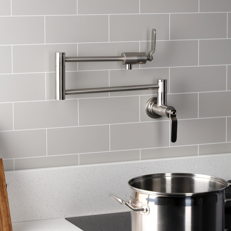 Kingston Brass Whitaker Two-Handle 1-Hole Wall Mount Pot Filler Faucet, Brushed Nickel