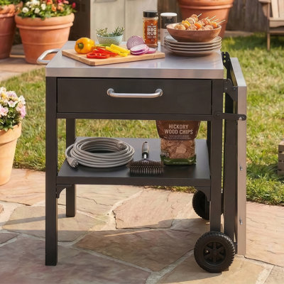Foldable Outdoor Kitchen Cart With Prep Station, Portable BBQ Grill Cart, And Ample Storage For Backyard And Patio Use
