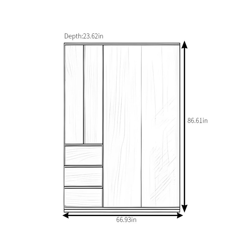 Garde-robe rétro simple et classique, H 86,61 po x l 66,93 po x P 23,62 po