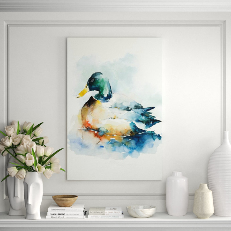 Tranquil Waterfowl Painting by Elle Youngstrom, Knife Gel, 45" H x 30" W x 1.5" D