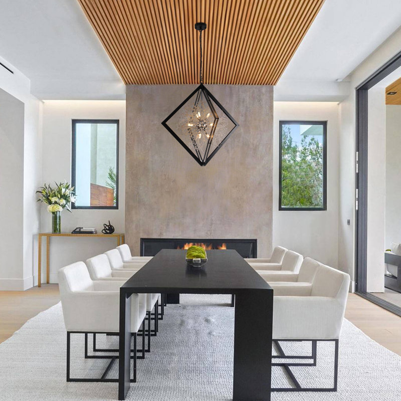 Lustre en cristal géométrique à 9 lumières avec cadre noir mat, luminaire suspendu moderne de 31 po avec pissenlits, hauteur réglable de 35 po à 111 po, homologué UL pour le vestibule de salle à manger