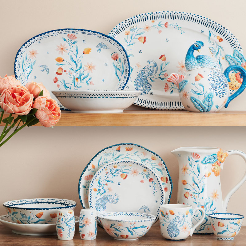 Gracie Floral Ceramic 12-Piece Dinnerware Set, Service for 4