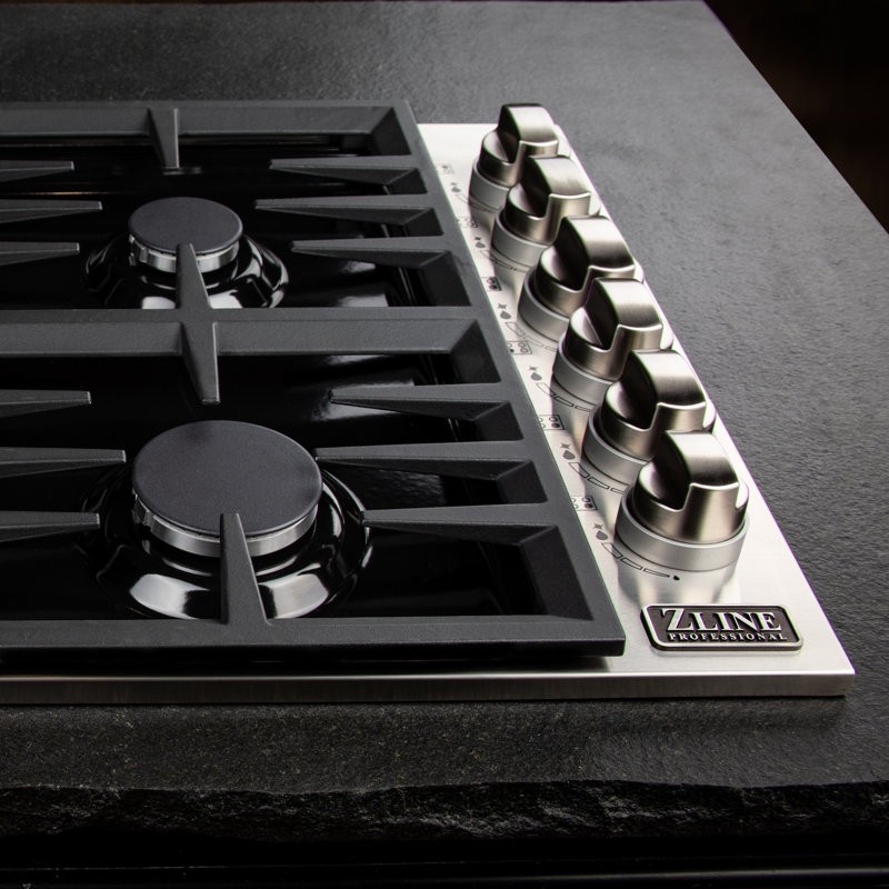 ZLINE 36 in. Gas Cooktop with 6 Burners and Porcelain Top, Black Porcelain