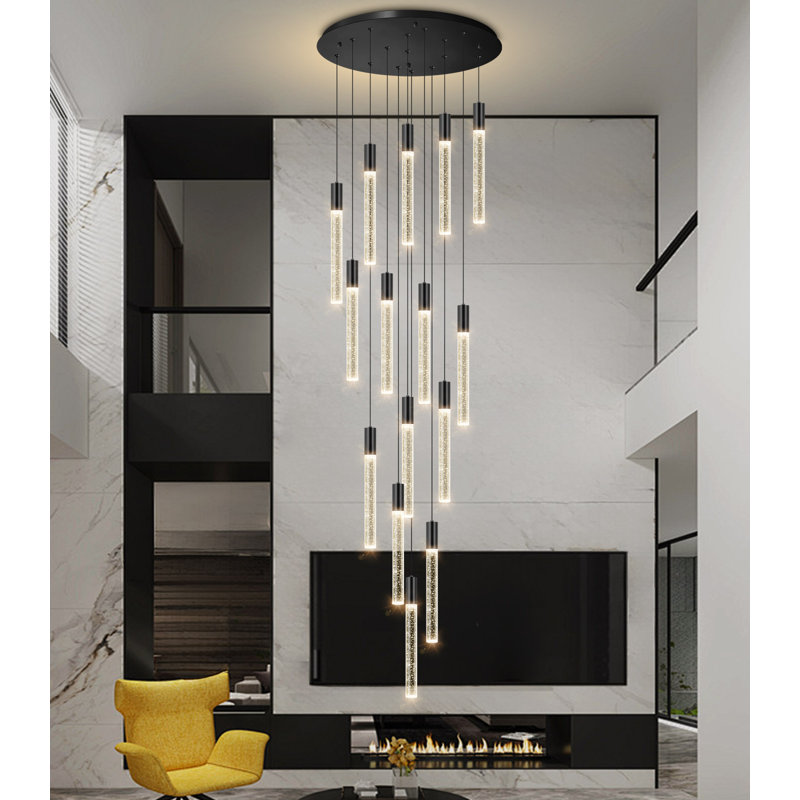 Luminaire suspendu à DEL pour îlot de cuisine à intensité variable, Noir mat, 15, H 118 po x l 19,7 po x P 19,7 po