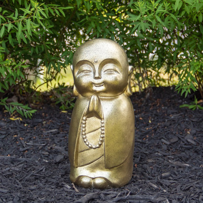 Statue de jardin 11,5 "moine bouddhiste doré