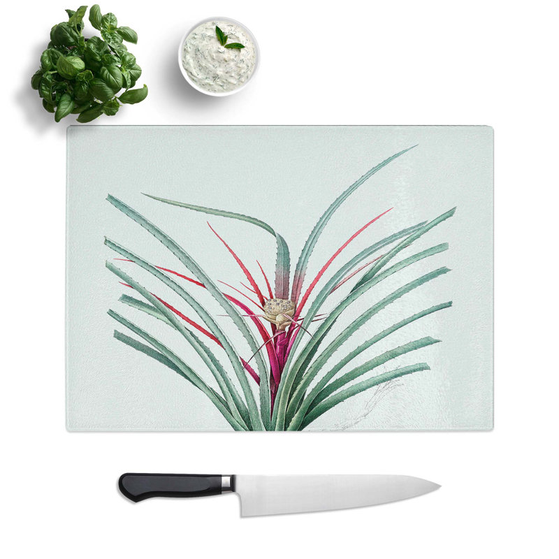 Tempered Glass Plumier's Bromelia Flower by Pierre-Joseph Redoute Chopping Board, 39 cm W x 28.5 cm L