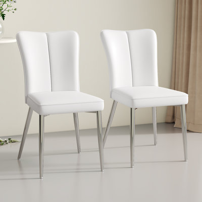 Chaises de salle à manger rembourrées en cuir synthétique avec structure en métal argenté H 18,3 po Keasya