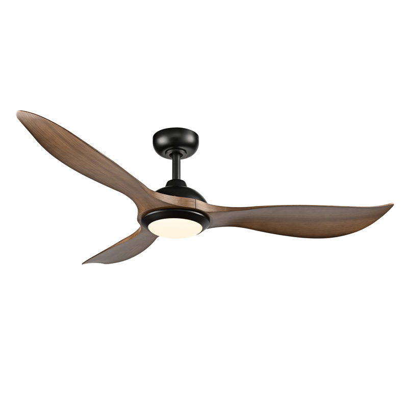 Ventilateur de plafond 52 po intérieur / extérieur à 3 pales 52 po - noir mat avec pales au fini Koa foncé et lentille gravée