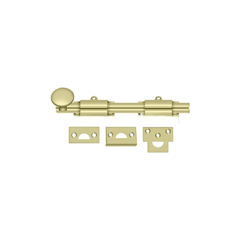 Deltana 8SB3-UNL 8" Surface Bolt; Heavy Duty; Unlacquered Bright Brass Finish