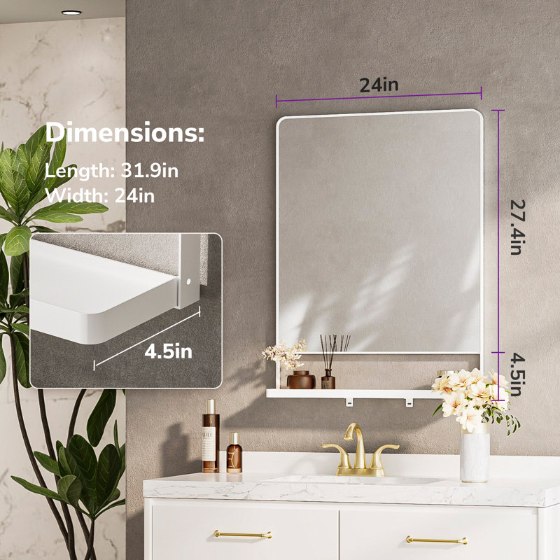 Miroir de salle de bain mural Tillymae, 32 po x 24 po, Blanc