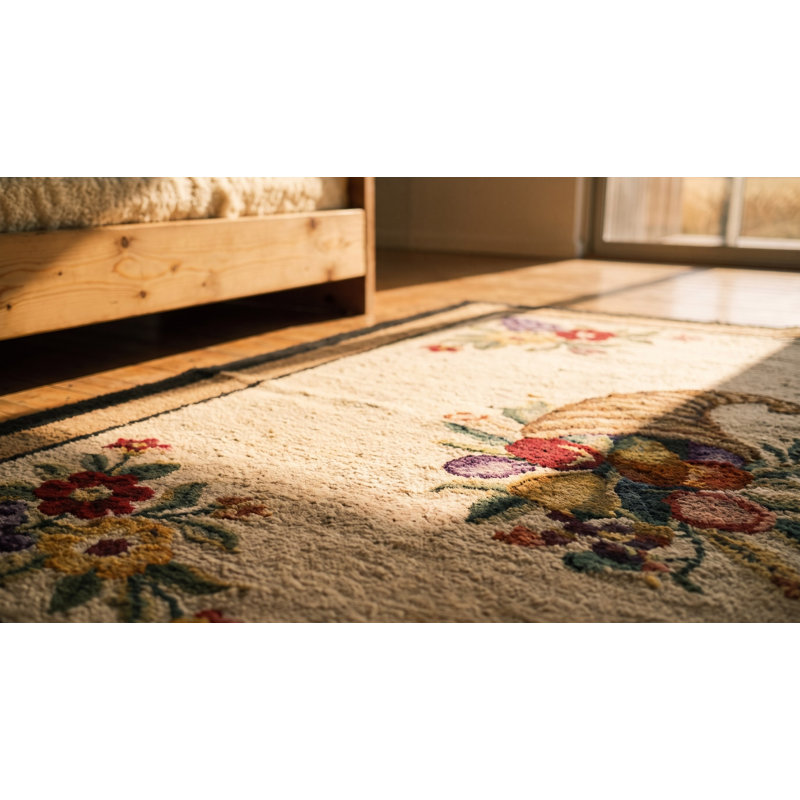 Tapis en laine multicolore crocheté antique