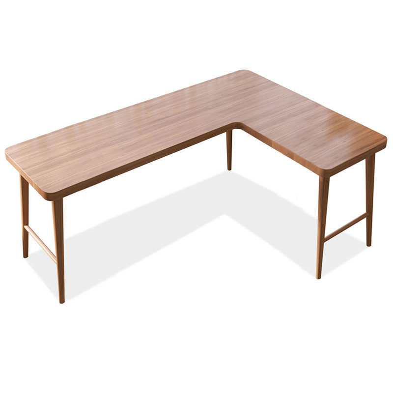 Bureau brun en bois massif en forme de L, H 29,53 po x l 86,61 po x P 21,65 po, Orienté à droite