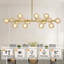 Lustre de style Mid-Century à 16 lumières: lustres Spoutnik linéaires dorés de 40 po - Luminaire de salle à manger globe en verre ambré - Long lustre suspendu moderne pour îlot de cuisine de salon