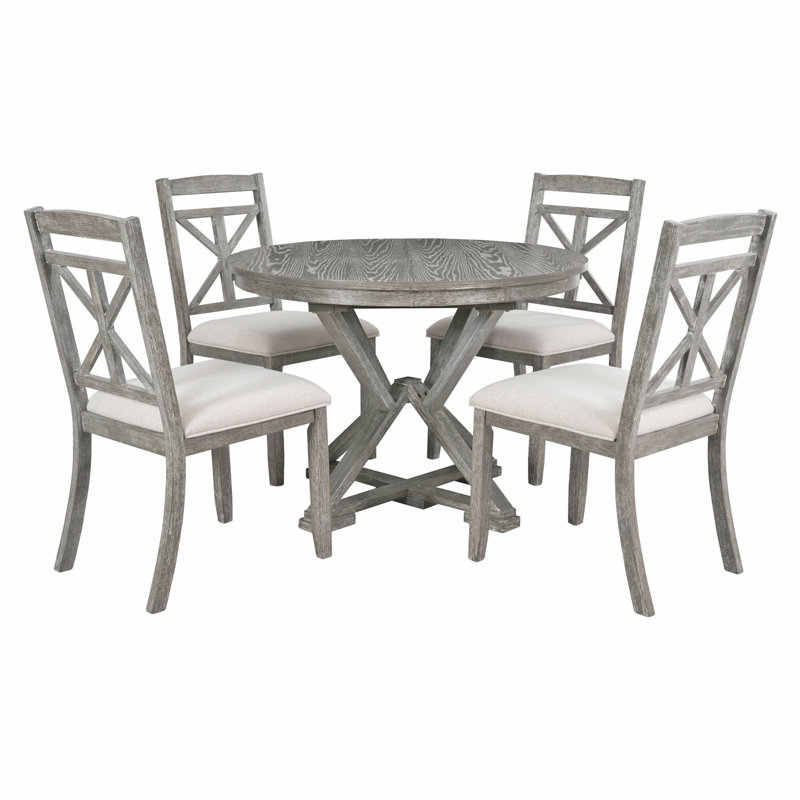 Ensemble de table de salle à manger 5 pièces avec table à rallonge et 4 chaises rembourrées, Gris