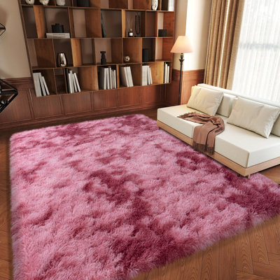4x6 ft Tie-dyed Dark Red Shag Rug, Ideal for living room decor, Ultra-Soft Puffy Fluffy Rug for Bedroom Flooring, Aesthetic Carpets Suitable for Kids' Rooms, Dorms, and Home Decor