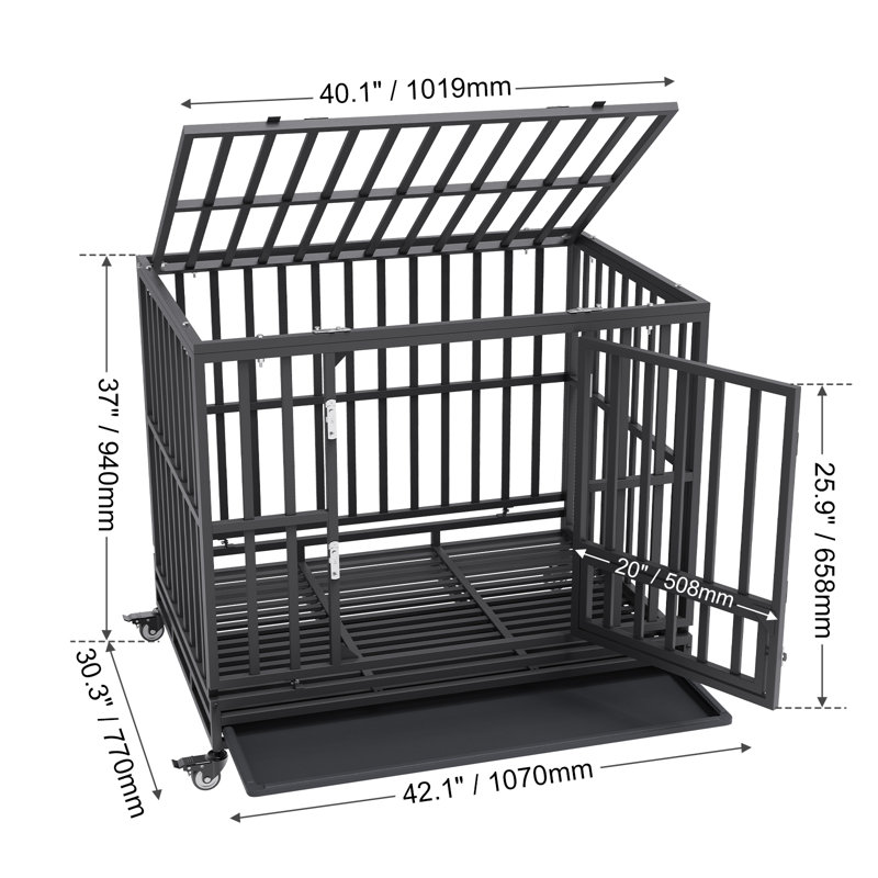 Digno Metal Pet Crate, 37”H x 42.1”W x 30.3”D