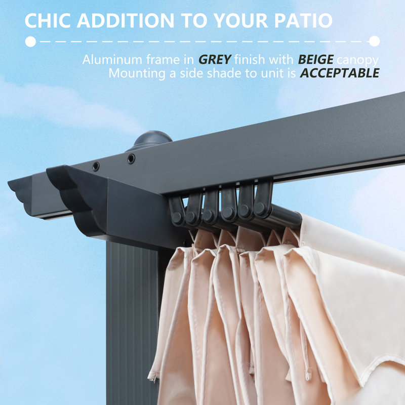 Aluminum Pergola with Canopy, Cream, 10 ft. W x 10 ft. D