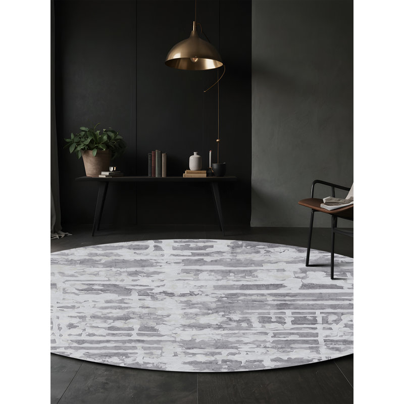 Tapis gris soyeux et moelleux, Rond 5 pi