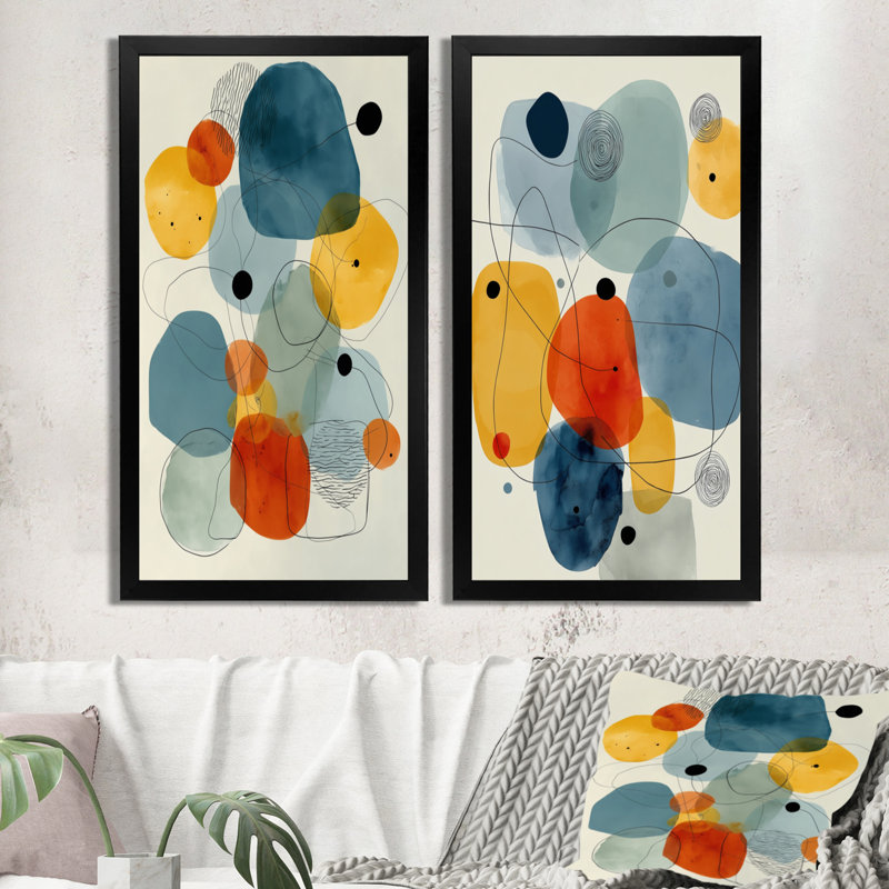 «Minimalist Meditation Stone Collage - Midcentury Modern», art mural 2 pièces, H 40 po x l 40 po, Black Picture Framed