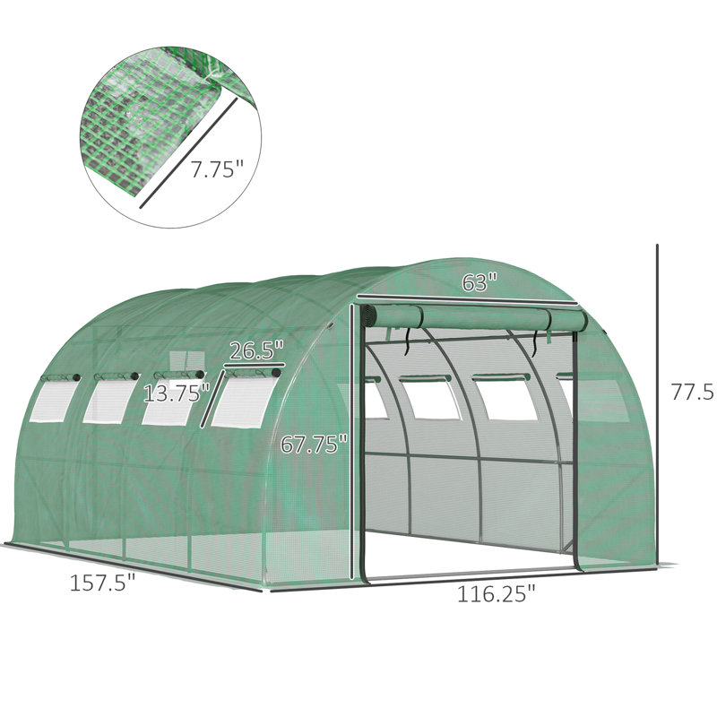 Pavillon de jardinage 13 'x 10' 6,5 ', acier galvanisé, 2 portes en filet à fermeture à glissière, 10 fenêtres, améliore la survie des plantes, serre, maximise le potentiel de croissance, bloc,
