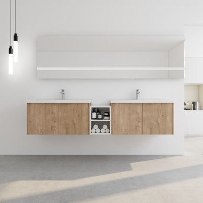 Meuble-lavabo de salle de bain 84 po, lavabo en résine avec porte à fermeture en douceur Horde, armoire de 36 po et 12 po, grand espace de rangement dans le meuble-lavabo moderne, portes, mix, à utiliser