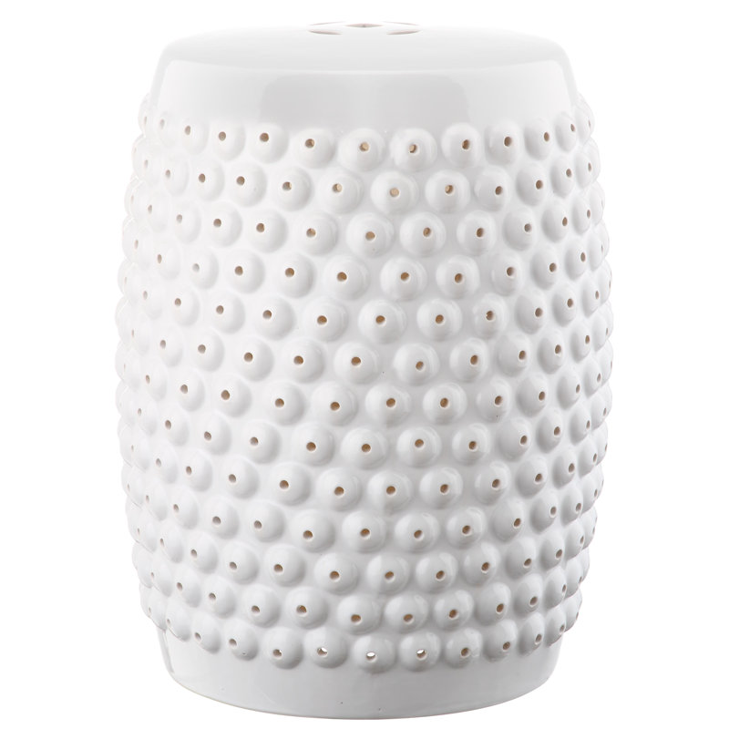 Stella Nail Head Garden Stool , White