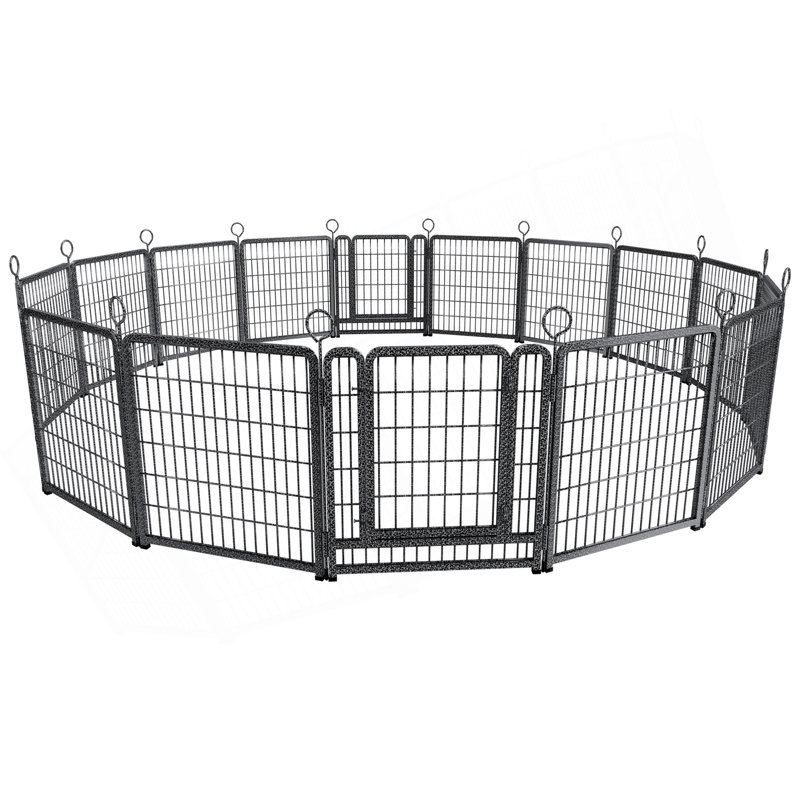 Très grand parc pour chien 16 pièces, clôture pour chien robuste 40 po de hauteur antirouille avec portes portatives pour aire de camping pour camping-car, 37 pieds au total, 111 pieds carrés