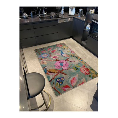 Pastel Theme Multicolor Tree Flower and Peacock Pattern Creative Modern Decorative Machine Washable Rug