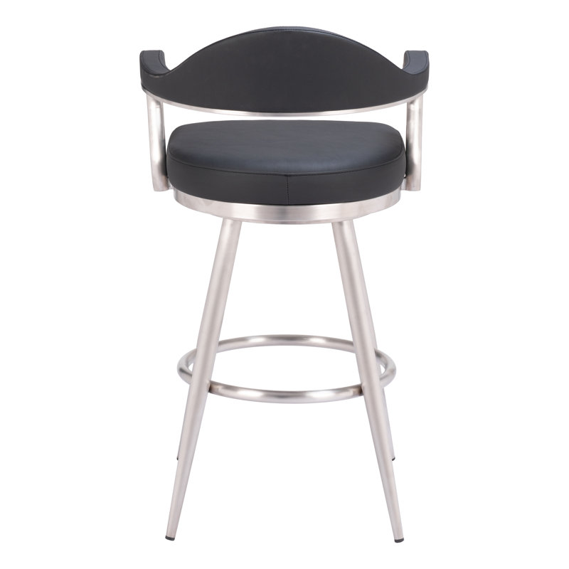 Black Leather and Metal Swivel Counter Stool