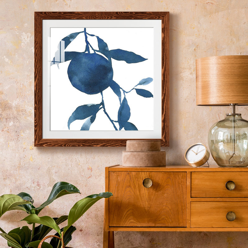 Indigo Oranges II - reproduction encadrée de qualité supérieure - prête à être accrochée, Érable encadré