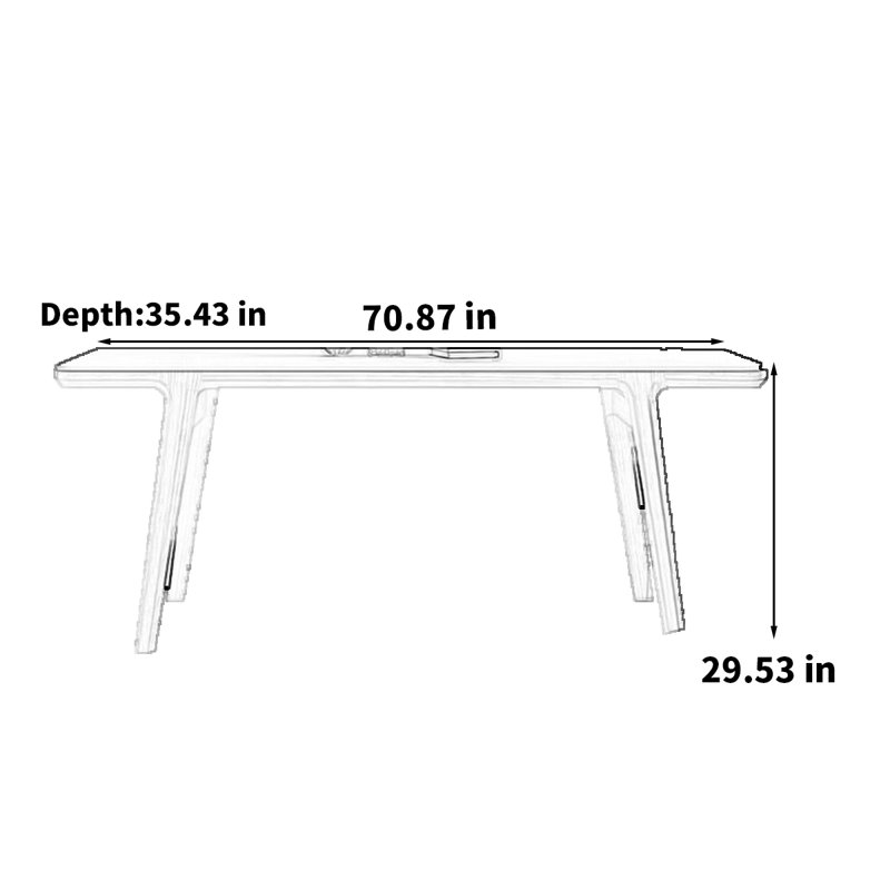 Modern simple rectangular matte white rock table, 29.53"H x 70.87"L x 35.43"W