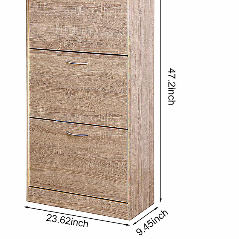 3-Drawer Shoe Storage Cabinet, 3-Tier Wood Shoe Rack Storage Organizer