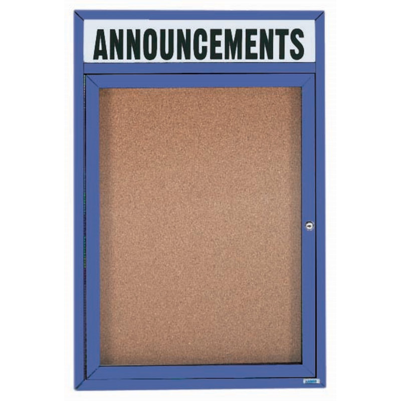 Tableau d'affichage mural illuminé et fermé, Bleu thermolaqué, Un, H 24 po x l 18 po