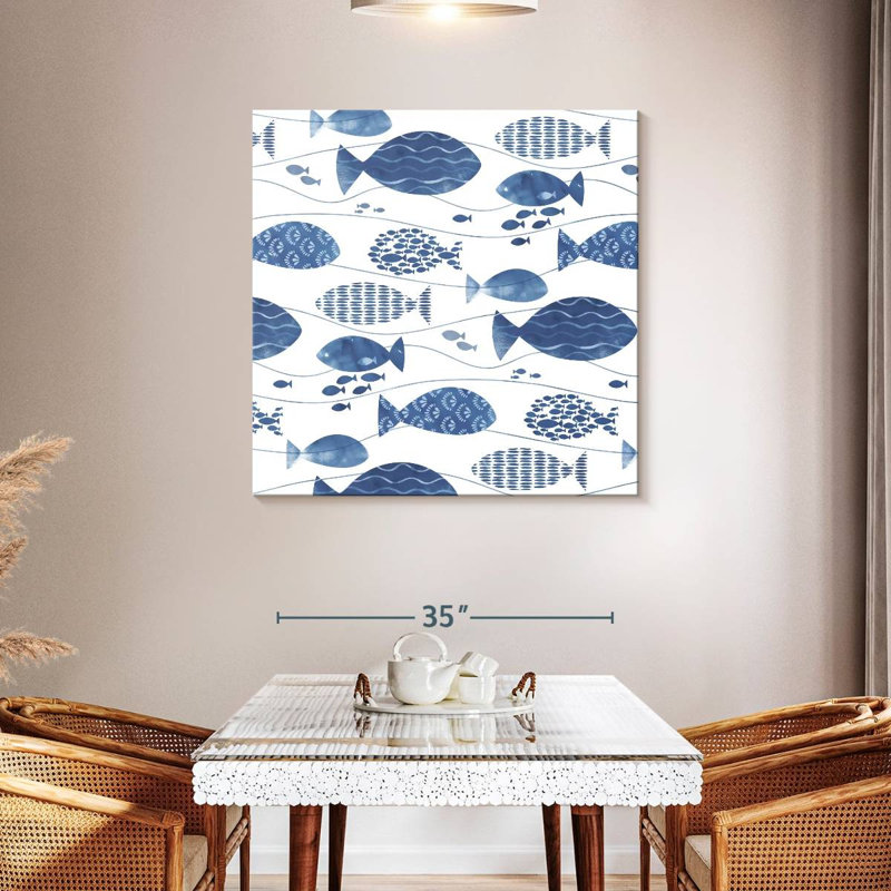 Ashelle abstrait poisson bleu, H 39 po x l 39 po