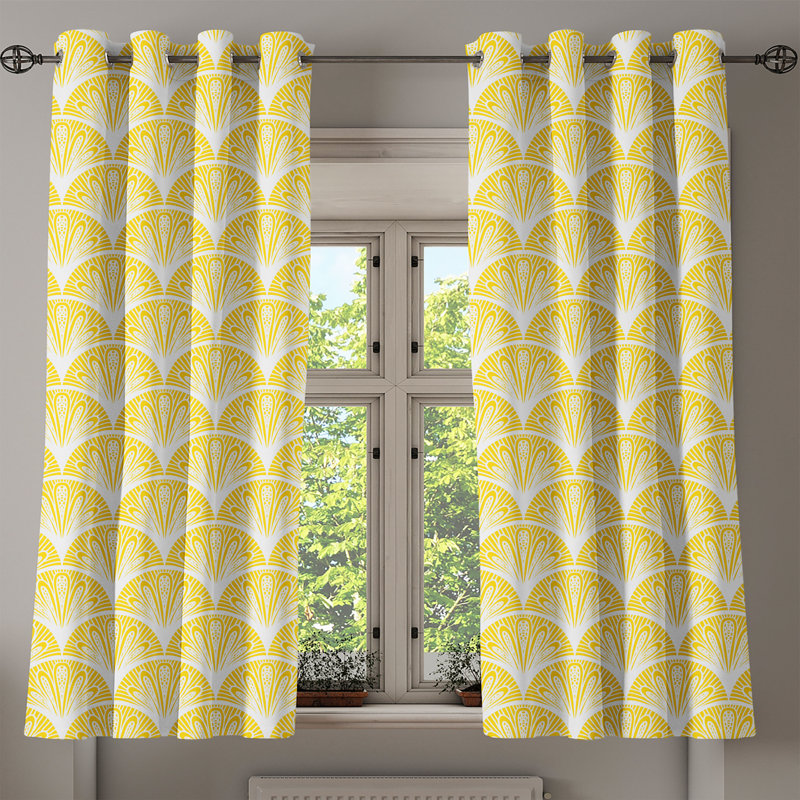 Yellow White Grommet Curtain Decorative 2-Panel Window Drapes, 50"x72", Earth Yellow White, 50" W x 54" L