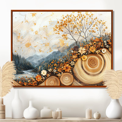 Germut fleurs d'automne brunes sur glissades sur bois II - Art mural fleurs sauvages