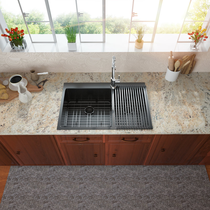Gunmetal Black 33" Double Bowl Farmhouse Stainless Steel Sink